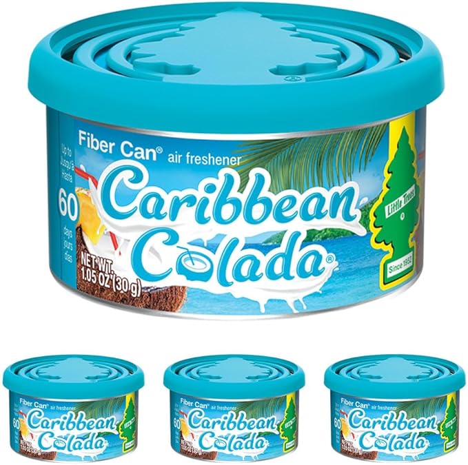 LITTLE TREES Car Air Freshener | Fiber Can Provides Long Lasting Scent for Auto or Home | Recycled Fiber | Caribbean Colada, 4 Air Fresheners