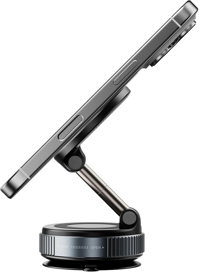 Magnetic Car Phone Mount with Metal Ring – Strong Dashboard & Windshield Holder for Smartphones, 360° Rotation, Vacuum Suction, Universal Compatibility