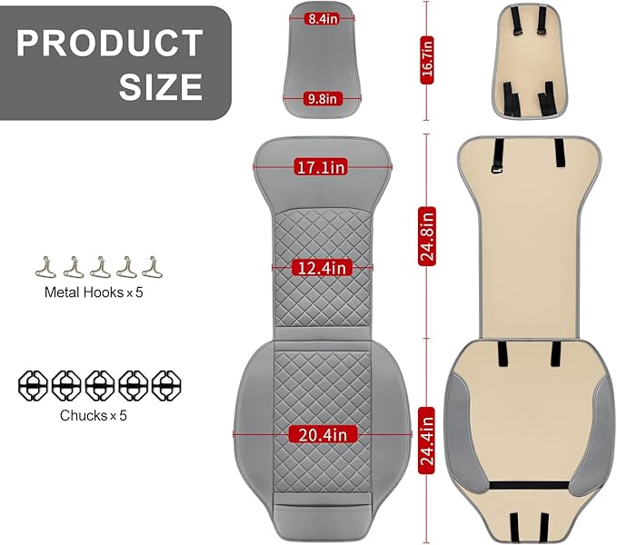 2 Pack Leather Front Seat Covers, Universal Sideless Car Seat Protectors, Waterproof Automotive Seat Cover for Most Cars Trucks SUV(Gray)