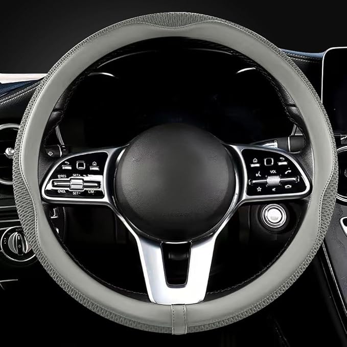 38cm Car Steering Wheel Cover, Universal 15 inch, Microfiber Breathable Ice Silk, Anti-Slip, Odorless, Easy to Install