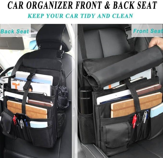 Car Seat Organizer with Tablet & Laptop Storage – Multipurpose Front & Backseat Organizer with Cup Holder, Adjustable Strap & Durable Buckles – Ideal for All Trucks,Suv,Vans