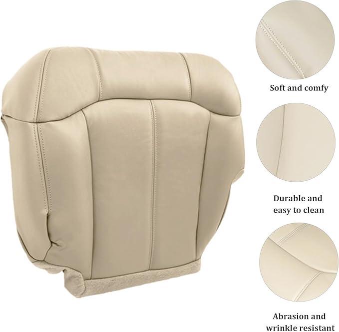 GXARTS Driver Side Bottom Replacement Leather Seat Cover Shale Light Tan #522 or 922 Fit for Chevy Tahoe Suburban 1500 2500 1999 2000 2001 2002