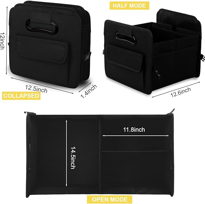 JiatuA Car Trunk Organizer, Car Organizers and Storage Collapsible Multi Compartment Container Box, Adjustable Car Accessories for SUV Sedan Truck, Large Size, Black