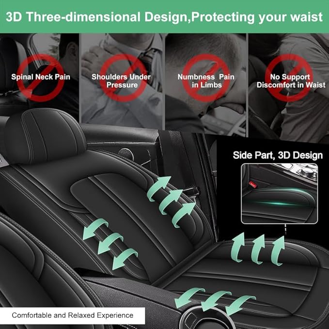 2 Front Seat Covers for Kia Soul 2010-2023 2024 2025 Faux Leather Car Seat Cover Waterproof Automotive Seat Cushion Protectors Compatible Airbag (2 Seats, Black)
