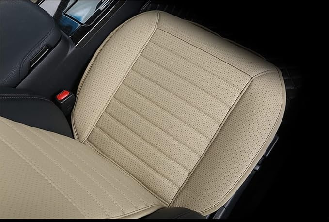Universal Car Seat Cover PU Leather Car Seat Cushion Driver Seat Cover with Backrest - Car Front Seat Protector Fits 95% of Vehicles-1 Piece (Beige-B)