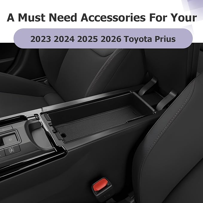 LUWU 2025 2026 Prius Center Console Organizer for 2023 2024 2025 2026 Toyota Prius LE/XLE/Limited/Nightshade Accessories Armrest Console Storage Box Glove Organizer Tray ABS Material (Black)