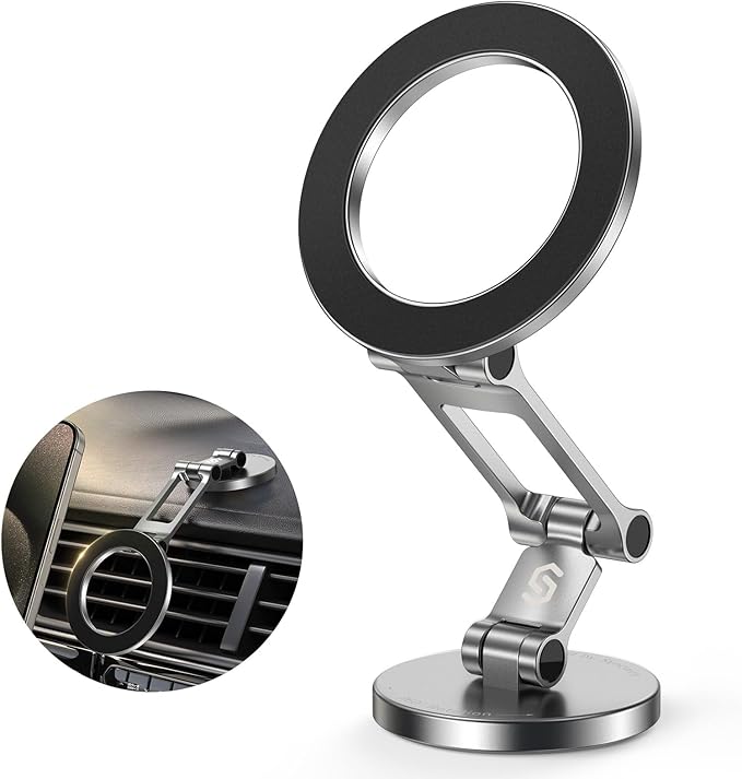 SYNCWIRE Fits MagSafe Car Mount, [All-Metal] Magnetic Phone Holder for Car, [Flexible Three-axis] 360° Rotation Magnetic Car Mount Strong Magnets Car Phone Holder for iPhone 17 16 15 14 Pro Max