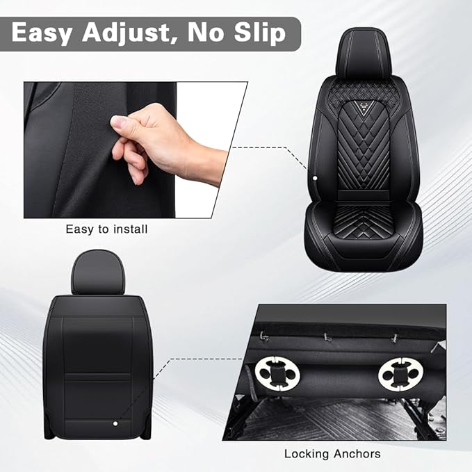 Fit for Dodge Dakota Seat Covers 2000-2011, Nappa Leather, 360° Full Protection, Thick Padding & Memory Foam, Waterproof & Stain-Resistant Car Seat Cover (Front Set,Black)