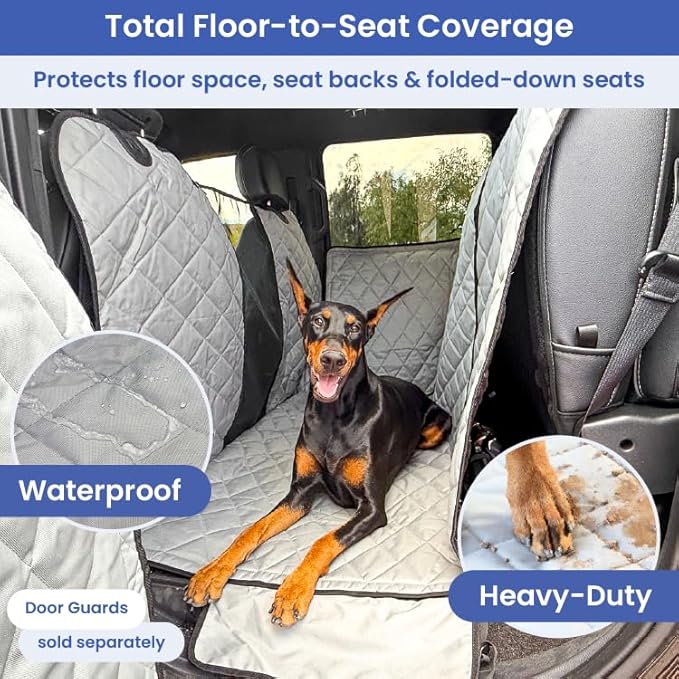 4Knines Dog Floor Hammock for Truck & Crew Cab with Fold Up Seats – Back Seat Pet Cover for Dogs – Compatible with Ford F-150, GMC, Chevrolet, Toyota Full Size Trucks (Passenger Side Split, Grey)