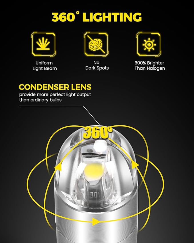 BANGO 194 LED Bulb, 6000K White Super Bright 168 T10 2825 W5W LED Replacement Bulbs for Car Interior Dome Map Door Courtesy Trunk Side Marker License Plate Lights, Pack of 10