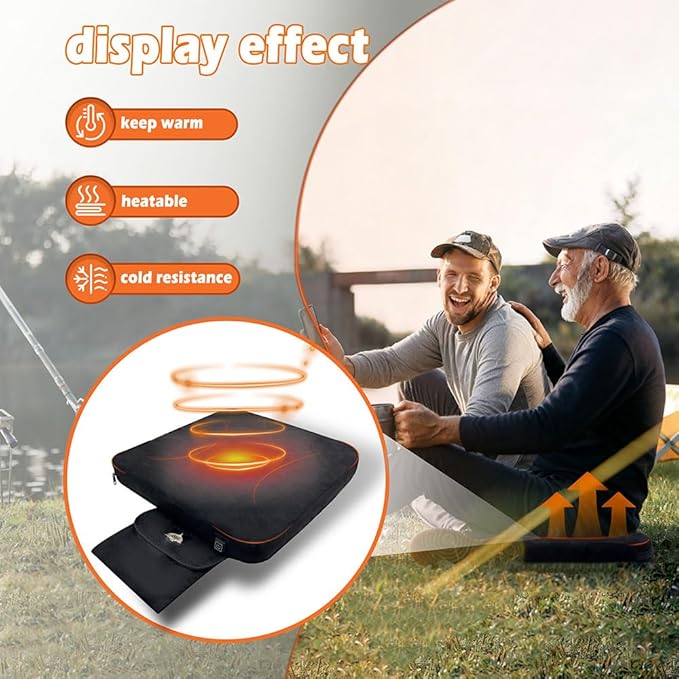 Heated Seat Cushion Foldable Memory Foam Heated Seat Pad with 3 Level Heating for Camping Fishing Office Chair Stadium Seats (Power Supply Not Included) (Artificial Suede) (Square)