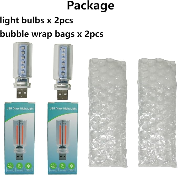 Car Interior Led Light Glass Bulb USB 5V Plug in, RGB 7 Colors 7 Modes Color Changing Touch Control, Memory Function, for Car Indoor Bedroom Desktop Bathroom Night Light Decor (2 Pcs)