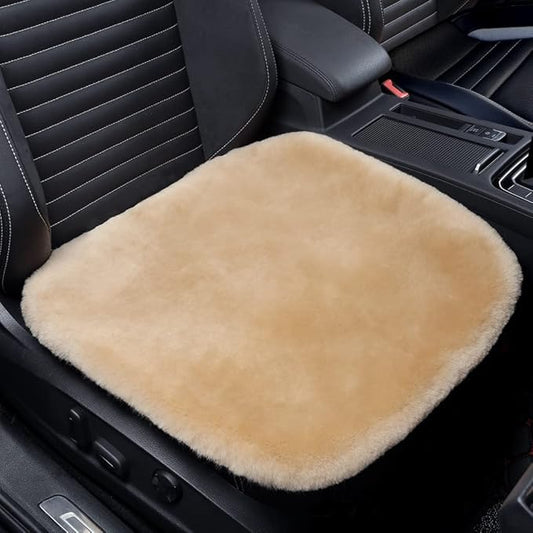 Genuine Sheepskin Auto Seat Pad, Australian Soft Wool Seat Cover Breathable and Sweat-Wicking Comfort Warm Universal Fit,19.2 inch x19.2 inch (Front seat Cushion 1pc, Khaki)