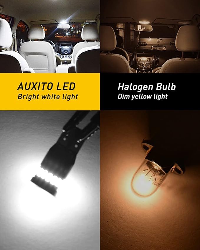 AUXITO 194 LED Bulbs for License Plate Light 168 175 2825 W5W T10 24-SMD 3014 Chipsets 6000K White for Car Dome Door Map Dash Courtesy Cargo License Plate Lights, Pack of 2