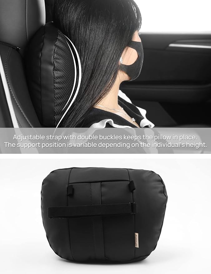 TPARTS Leather Headrest Neck Pillow for Tesla Model Y/X/3/S, Tesla Model 3 Accessories, Tesla Model Y Accessories, Car Neck Pillow for Traveling (1pc Black)