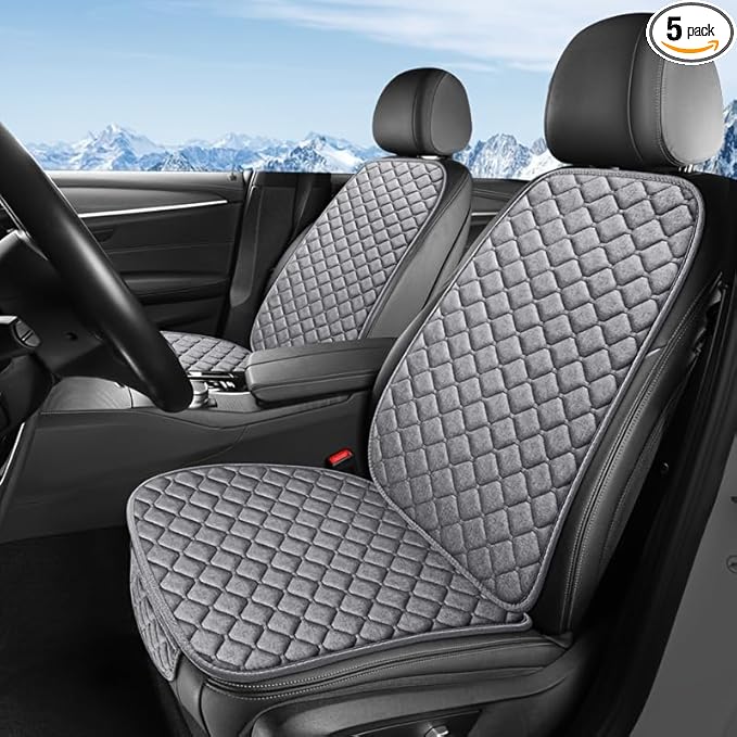 Premium Car Seat Covers for Front Seats, [2-Pack] Plush Soft & Cooling Seat Protector Pads Full Set, Breathable Mesh, Non-Slip Auto Seat Mat for Sweat, Wear Protection (Grey)