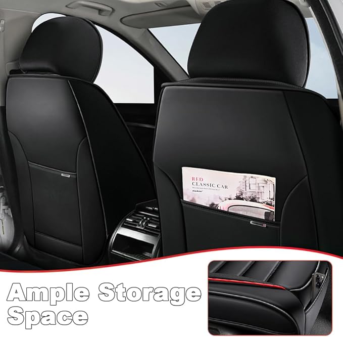 2 Seat Covers Fit for Acura ILX 2013-2022, Waterproof Premium Leather Automotive Accessories Seat Protectors Seat Cushions Wear-Resistant Car Seat Covers（Black&Red,Front Deluxe）