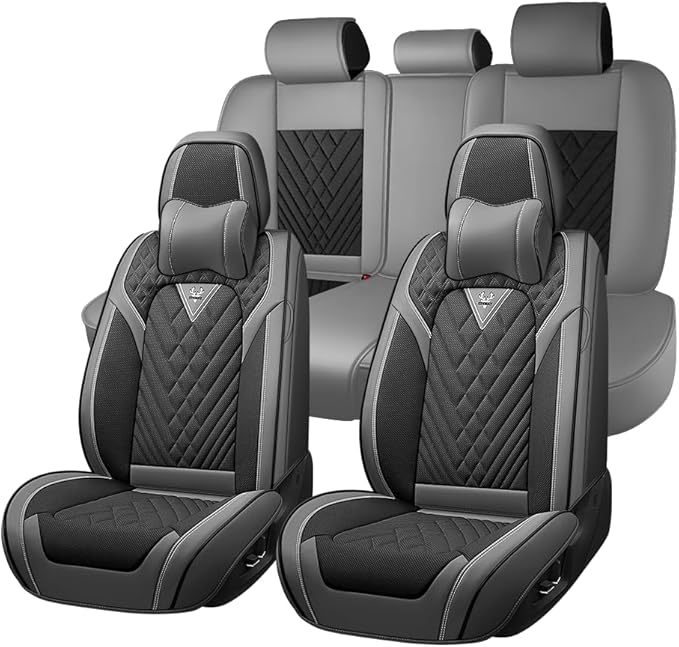 Fit for Dodge Dakota Seat Covers 2000-2011, Nappa Leather, 360° Full Protection, Thick Padding & Memory Foam, Waterproof & Stain-Resistant Car Seat Cover (Full Set with Headrests,Gray&Black)