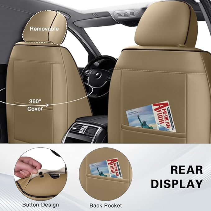 Fit for Dodge Dakota Seat Covers 2000-2011, Nappa Leather, 360° Full Protection, Thick Padding & Memory Foam, Waterproof & Stain-Resistant Car Seat Cover (Full Set with Headrests,Brown&Beige)