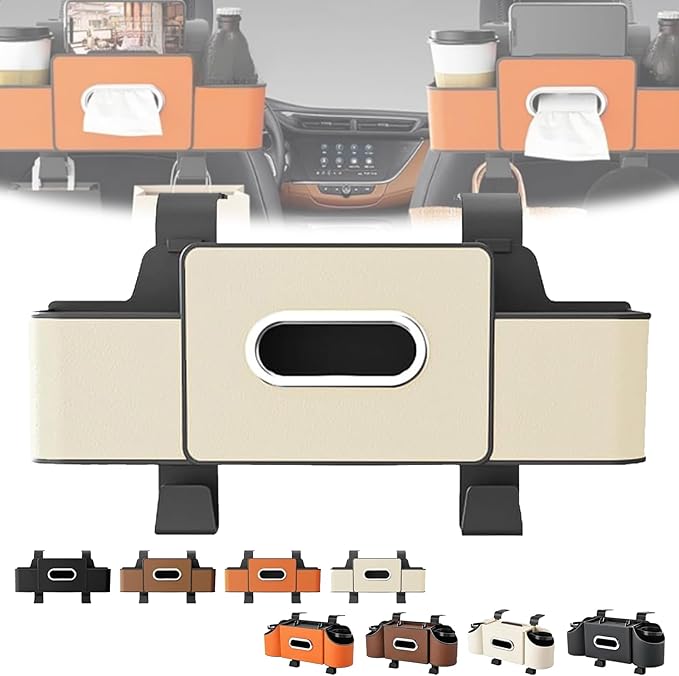 3-in-1 Car Backseat Organizer–Keep Your Ride Clean Organized, Car Organizers and Storage Box Behind Seat, Multifunctional Hanging Cars Organizer and Storage Box with Cup Holder & Tissue Boxs (Orange)
