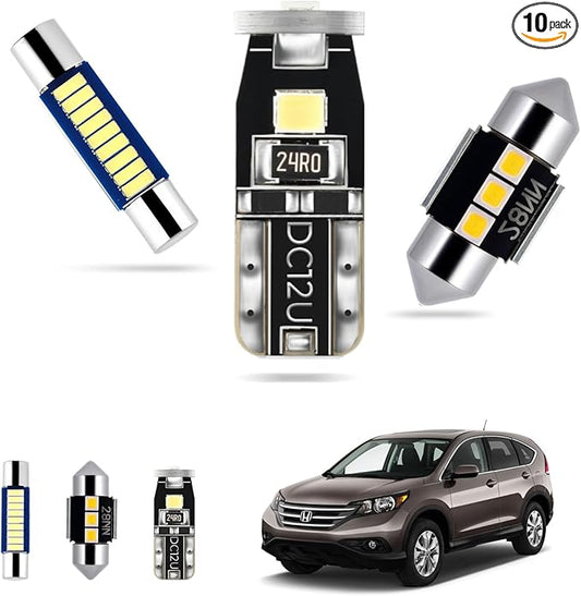 EASY EAGLE LED Interior Car Lights for Honda-CRV-2007-2012: 10 Piece Kit White LED Light Bulbs - Super Bright 6000K + Install Tool