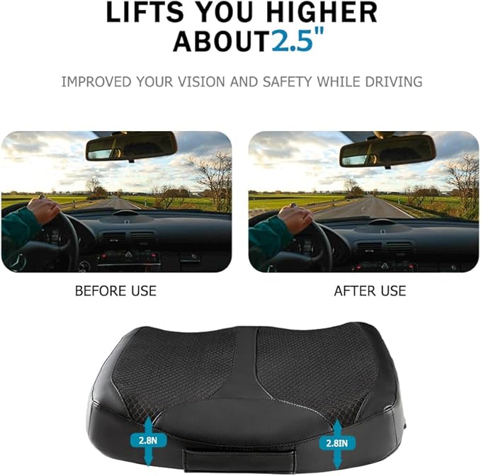 Car Memory Foam Heightening Front Seat Cushion for Short People Driving, Hip(Coccyx/Tailbone) and Lower Back Pain Relief Butt Pillows, Adult Booster Seat for Car. (Black)