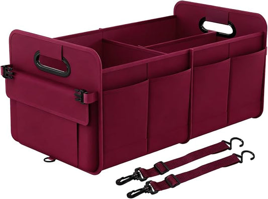 Trunk Organizer SUV, Car Organizers and Storage, NOT-FLIMSY ANTI-SLIDE 70L Spacious Collapsible Sturdy Trunk Organizer for Grocery/Car Accessories/Women Men's Gift, Wine Red
