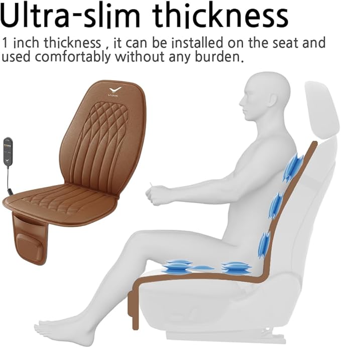Laxon Vehicle Seat Air Massage Cover. Tailored for Long-Distance Drivers with Long Driving.11 Air Cells Dynamic Work 3 Massage Mode for Back & Hip. Relax Muscles While Driving (Brown)