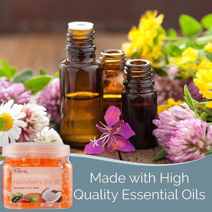 Clear Air Odor Eliminator Gel - 12 oz, Pack of 2 - Air Freshener Made with Essential Oils - Eliminates Odors in Bathrooms, Cars, Boats, RVs & Pet Areas - Hawaiian Shore Scent