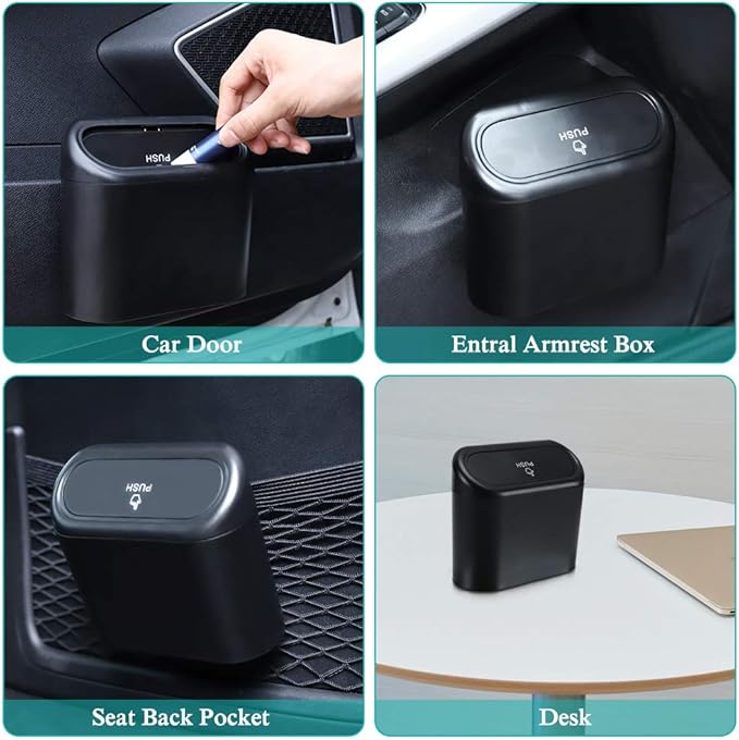 Accmor Car Trash Can with Lid, Mini Auto Dustbin Garbage Organizer Holder 2 Packs, Automotive Storage Container Bin with 60 Pcs Bags for Vehicle, Home, Office