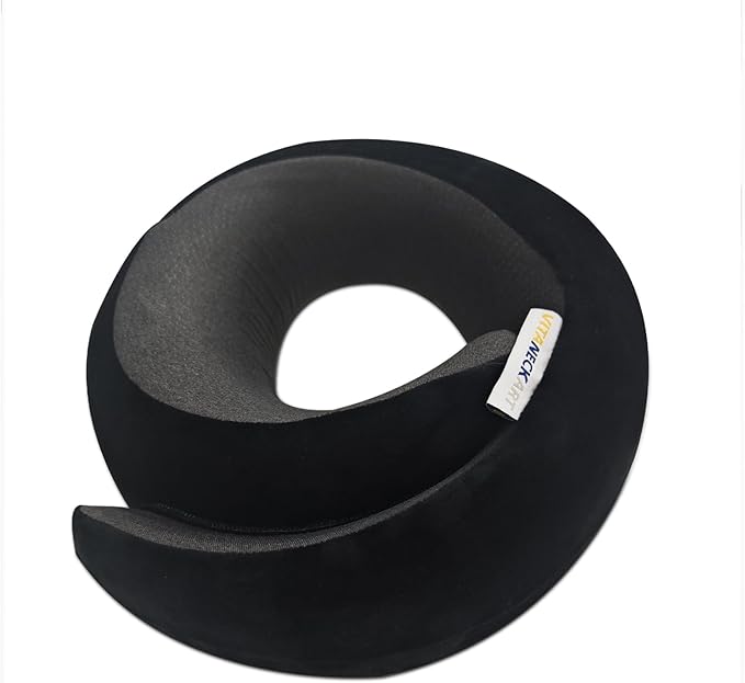 Snail Flexible Neck Pillow, Premium Memory Foam Travel Pillow, 360°Ergonomic Design, Asymmetrical Sides, Suitable for Flight, Car, Office, Washable Pillowcase (Black)