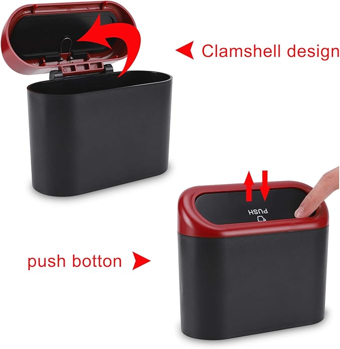 Accmor Car Trash Can with Lid, 2 Packs Mini Vehicle Trash Bin Car Dustbin Garbage Organizer Holder with 2 Roll Trash Bag, Portable Hanging Leakproof Cars Storage Bag Container for Auto, SUV (Red)