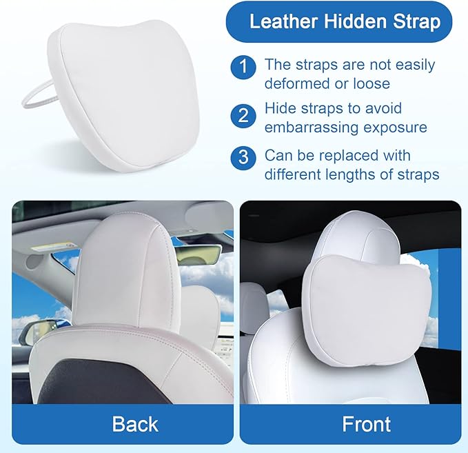2 Pack Car Headrest Neck Pillow Fits for Tesla Model 3 Model Y S X & Cybertruck Accessories,Car Seat Pillow Head Neck Rest Cushion(Upgrade White)