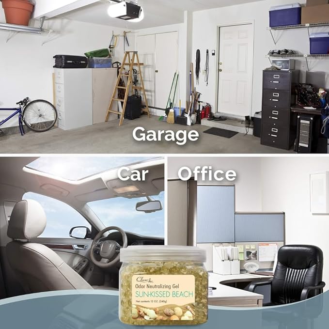 Clear Air Odor Eliminator Gel - 12 oz, Pack of 2 - Air Freshener Made with Essential Oils - Eliminates Odors in Bathrooms, Cars, Boats, RVs & Pet Areas - Sun-Kissed Beach Scent