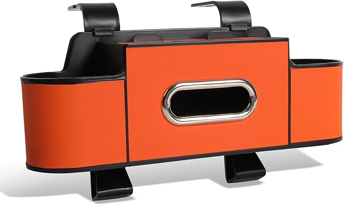 Car Organizer, 3-in-1 Backseat Car Organizer with Dual Cup Holders, Tissue Box & Phone Holder - Multifunctional Waterproof Storage for Daily Driving & Travel (Black)