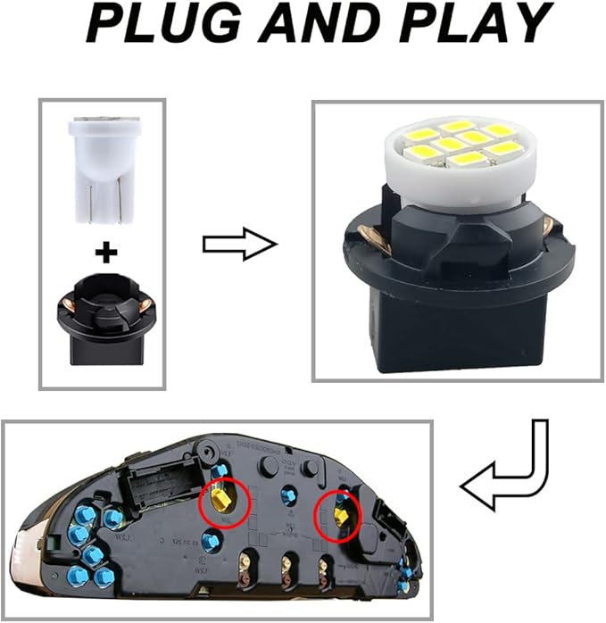 T10 194 168 Dash Instrument White LED Light Bulbs Bright Panel Gauge Cluster Dashboard LED Light Bulbs 10Pcs/Set (White)