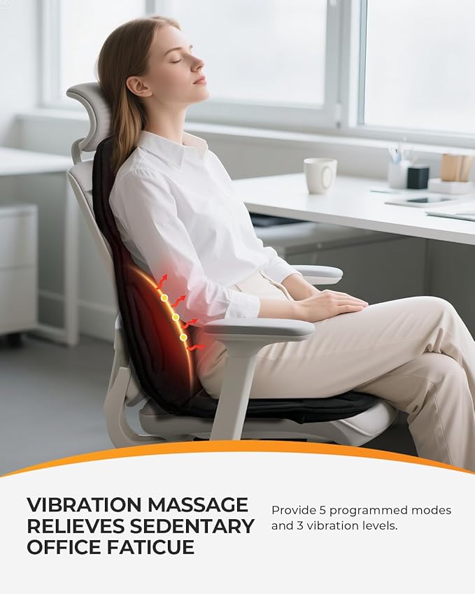 CooCoCo Vibration Back Massager with Heat, Birthday Gifts for Men Dad Husband Mom Women, Massage Chair Pad with 8 Vibrating Motors & 2 Levels Heat, Heated Seat Cushion for Home Office Use