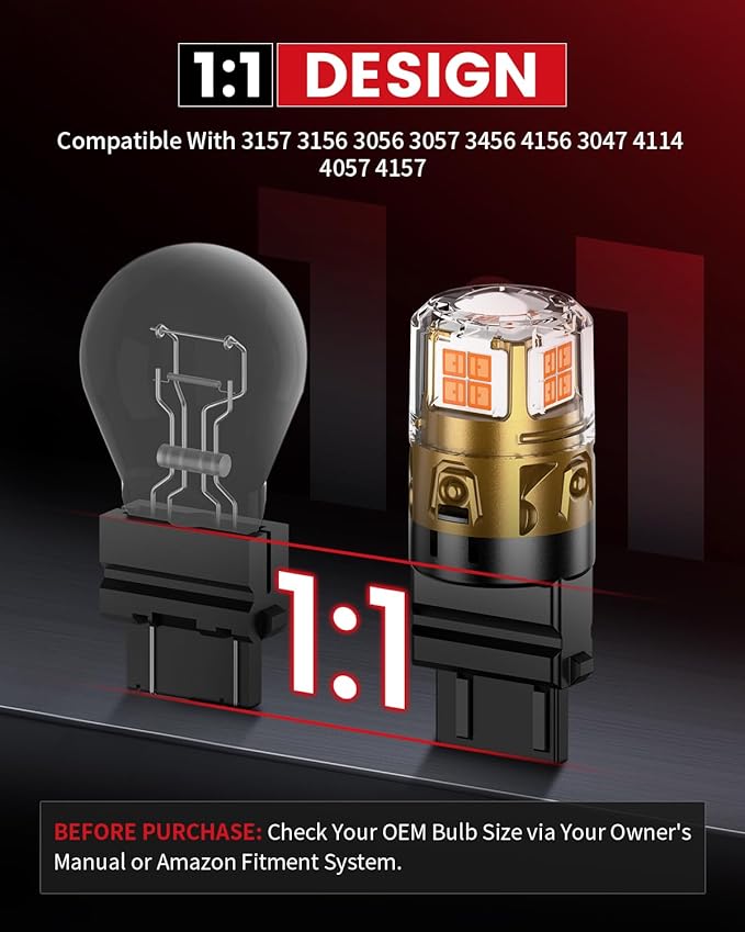 LASFIT 3157 LED Bulb Turn Signal Lights Amber Yellow, Upgrade 500% Bright 3156 3157a 3057 4157 4057 LED, Replacement Bulbs with Projector Rear Blinker Lights (Need Resistor), 2pcs