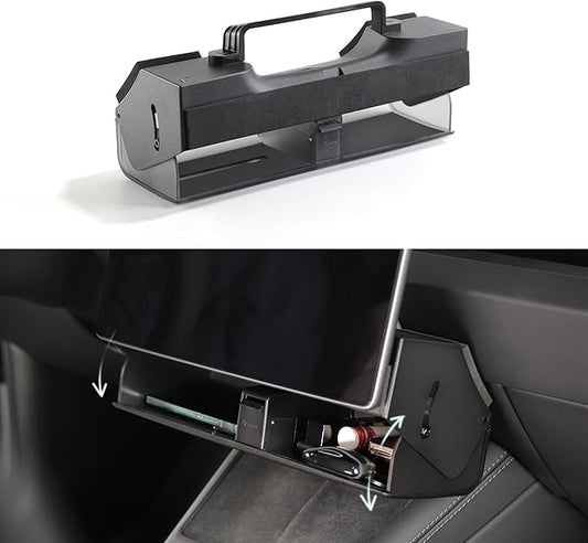 TPARTS Hidden Under Screen Storage Box for Model 3 Highland 2024+/New Model Y Juniper 2025+ with Open-Close Design Tesla Magnetic Center Console Organizer Dashboard Vehicle Tissue Sunglass Holder