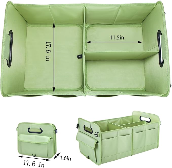 Trunk Organizer For Suv & Sedan,Car Organizers and Storage, Waterproof Collapsible & Adjustable Straps,70L Sturdy Car Organization for Car Accessories, Tools,Sundries,2-3Compartment（Green