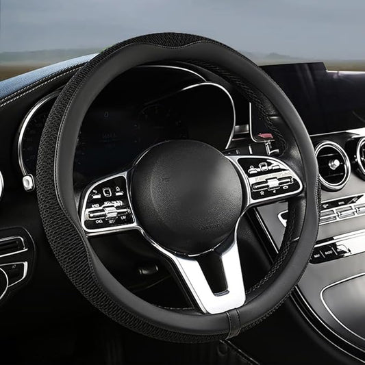 38cm Car Steering Wheel Cover, Universal 15 inch, Microfiber Breathable Ice Silk,Warm in Winter and Cool in Summer, Anti-Slip, Odorless, Easy to Install