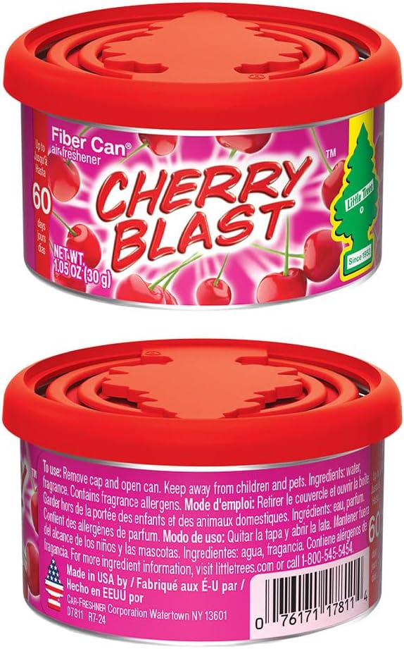 LITTLE TREES Car Air Freshener | Fiber Can Provides Long Lasting Scent for Auto or Home | Recycled Fiber | Cherry Blast, 4 Air Fresheners