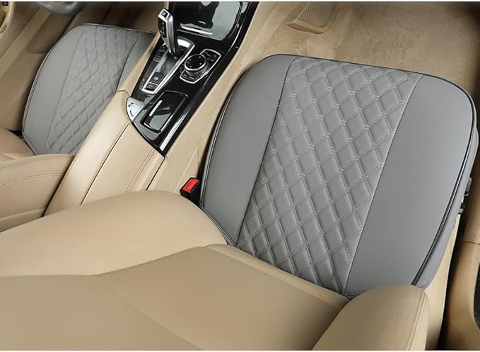 Black Panther 1 Pair PU Front Car Seat Covers, Front Seat Protectors Compatible with 95% Vehicles, Anti-Slip & Full Wrapping Edge, Diamond Pattern Embroidery (W 21.26''×D 20.86”) - Light Gray