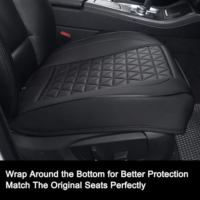 Black Panther 1 Pair Front Seat Covers Luxury Faux Leather Bottom Seat Cushions, Anti-Slip and Wrap Around The Bottom, Fit 95% of Vehicles - Black