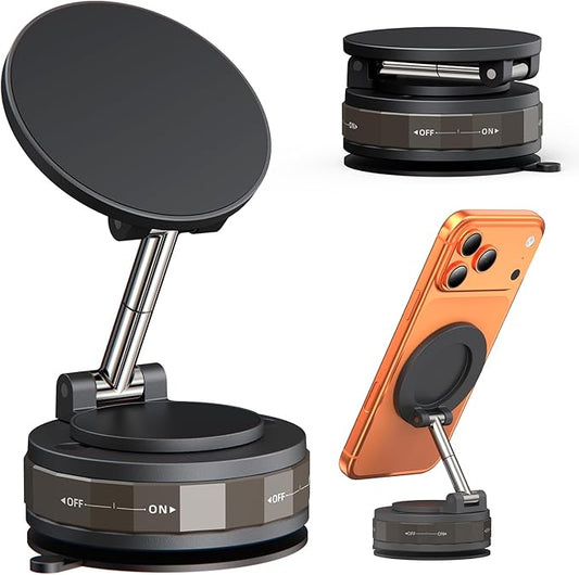 Meifigno Upgraded Cell Phone Holder for MagSafe, Magnetic Adjustable Car Phone Holder, Vacuum Suction Cup Phone Mount Compatible with iPhone 17 Pro Max and All Smartphones