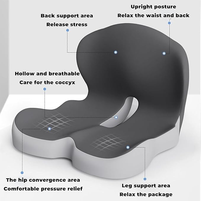 Back and Seat Cushion, Car Seat Cushion, Soothe+ Cushion, Pressure Relief, Non-Slip Belt Backrest, Ergonomic Memory Foam Backrest (Black)