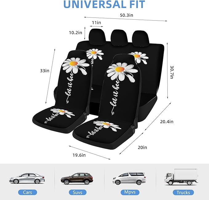 5 Pcs Premium Flower Car Seat Cover, Breathable & Washable Car Seat Covers Full Sets, Fashionable Printed Seat Covers for Cars Interior, Universal Fit for Most Cars, Sedan, Truck, SUV