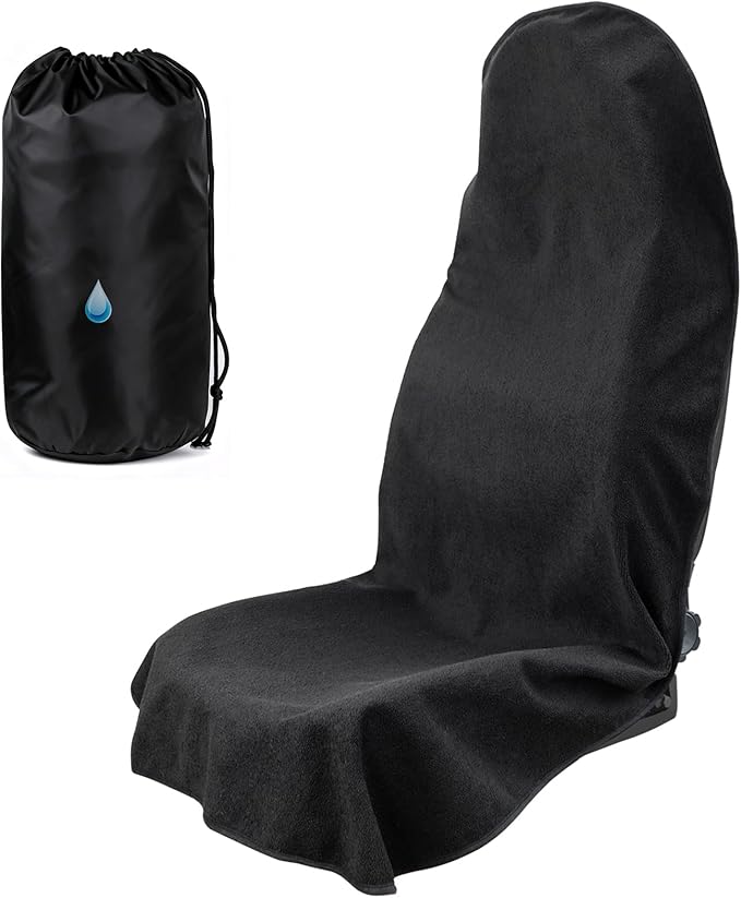 Universal Car Seat Cover Towel, Waterproof Washable Sweat Protection for Front Bucket Seats, Non-Slip Fit, Fits Cars SUVs Trucks, Ideal for Gym, Kids, Pets, Outdoor Sports, Travel (Black, 1 Pack)