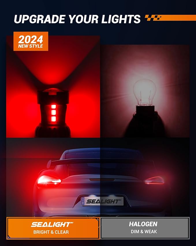 SEALIGHT 3156 3157 LED Bulb Red Brake Lights,3056 3457A 4057 4157 LED Light Bulb with Projector Replacement for Tail Stop Parking Blinker Lights, Pack of 2