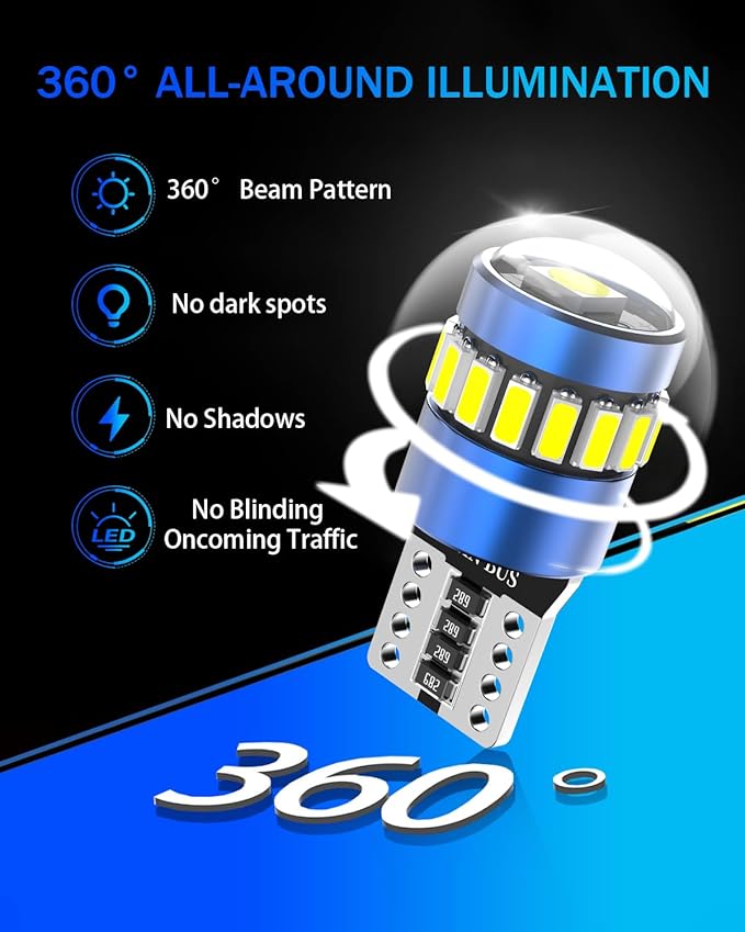 T10 194 LED Bulbs Amber Yellow, Canbus Error Free 168 2825 W5W with 3014 SMD Chips LED Bulb for Car Dome Map Door Dash Instrument Courtesy License Plate Lights, Pack of 2